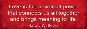 Love is the universal power that connects us all - Harold W. Becker